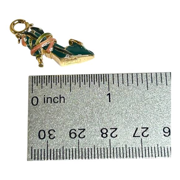 Kenneth Jay Lane (KJL) Calla Lily Enamel High Heel Shoe Charm Green Pink Gold - Picture 4 of 8